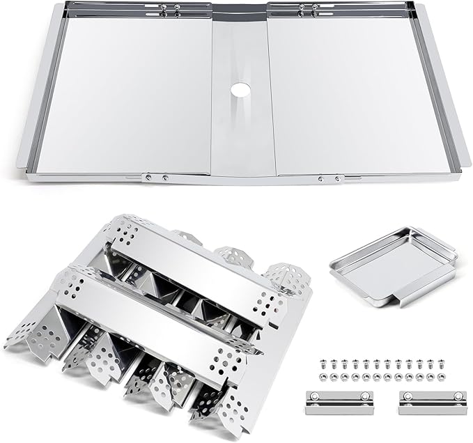 Criditpid Grill Replacement Parts for Nexgrill 720-0898, 730-0898, 720-0898A, Drip Pan Grease Tray & Grill Heat Plates Kit for Nexgrill 720-0896CA 720-0896CG Deluxe 6 Burner Gas Grill