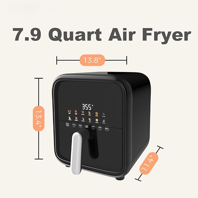 OLIXIS 7.9QT Air Fryer with Window, 12-In-1 Large Air Fryer for Family, 400°F Rapid Air Crispy Technology, Roast Bake Dehydrate Reheat, Nonstick & Easy-Clean Basket, 1800W, Black