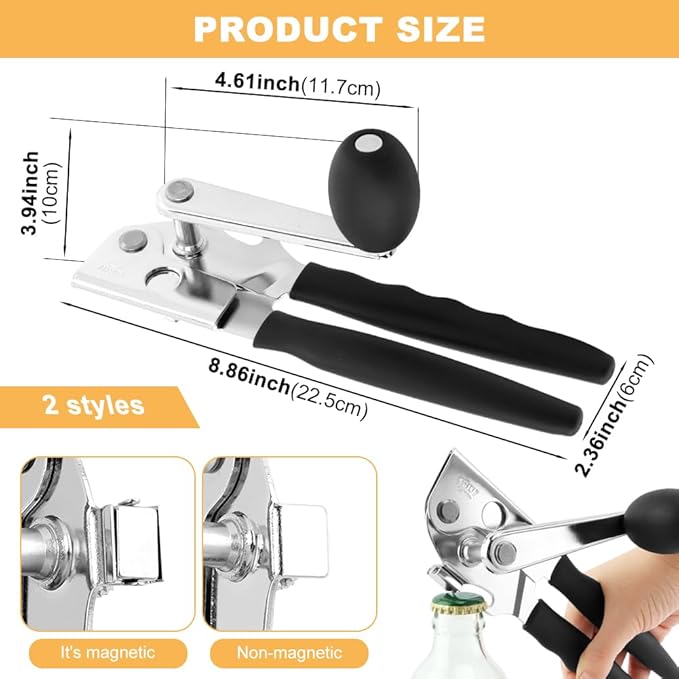2 pcs Can Opener Manual,Can Opener with Magnet,Can Openers Hand Held Heavy Duty,Bottle Opener,Can Opener Manual Hand Crank,Classic Multifunction Can Opener,Can Opener Smooth Edge