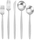 Matte Silverware Set , Oliviola 20-Piece Stainless Steel Flatware Cutlery Set Service for 4, Satin Finish Kitchen Utensil Set, Dishwasher Safe