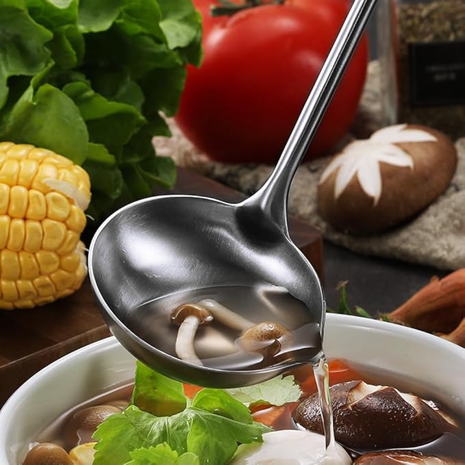 Small Ladle with Pour Spout SUS 304 Stainless Steel 9.6-inch handle Matte Ladle, Dishwasher Safe (1 Pack)