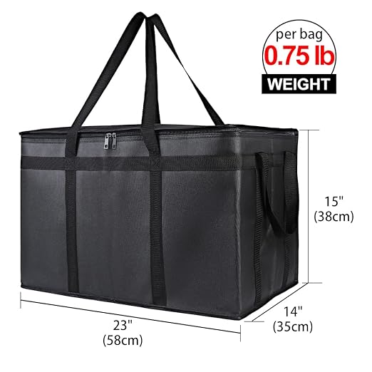 Bodaon 4-Pack Cooler Insulated Food Delivery Bag for Doordash/Uber Eats, XXX-Large Thermal Bags for Catering/Hot Pizza, Travel/Camping/Picnic Basket，Grocery Reusable Warmer Frozen, Black With Bottom