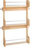 Rev-A-Shelf 18" 3 Tiered Pull Out Shelf Organizer for Kitchen Cabinets, Pantry Storage Spice Seasoning Rack, Door/Wall Mounted, Maple Wood, 4SR-18