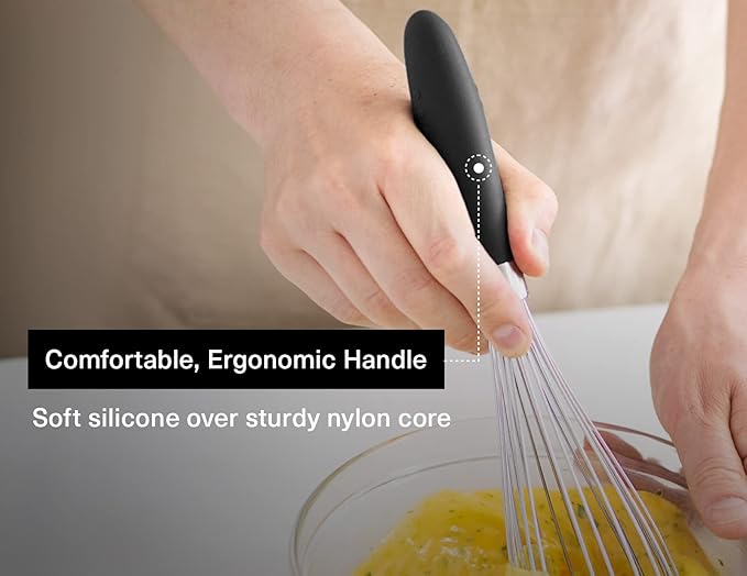 Misen Stainless Steel Balloon Whisk - Dishwasher Safe - Ergonomic Silicone Grip, Versatile Cooking Whisk for Eggs, Durable Construction - Professional-Grade Kitchen Tool - Black
