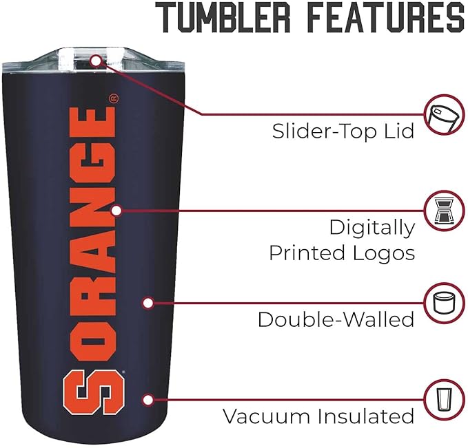 Campus Colors NCAA Stainless Steel Tumbler perfect for Gameday - 18 oz - Double Walled - Keeps Drinks Perfectly Insulated (Syracuse Orange - Navy)