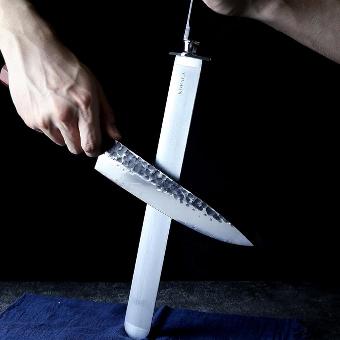 Sharpening Steel Knife Sharpener Rod Flat 12 Inches Honing Steel for Knives Heavy-duty Dark