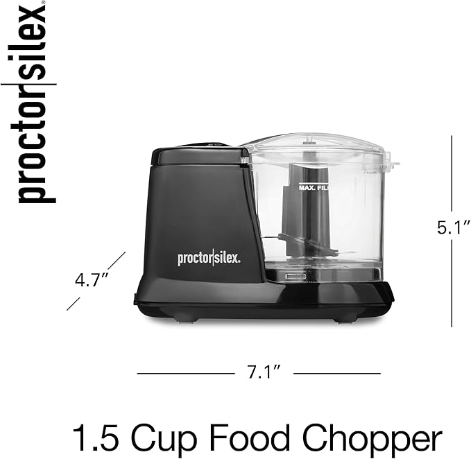 Proctor Silex Durable Electric Vegetable Chopper & Mini Food Processor for Chopping, Puree & Emulsify, 1.5 Cup, Black
