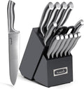 KUISINE Upgraded Premium Chef Knife Set,High Carbon Stainless Steel Razor-sharp Blade Ergonomic Non-slip Steel Handle,Block Knife Set with Built-in Sharpener(Black Silver,15PCS)