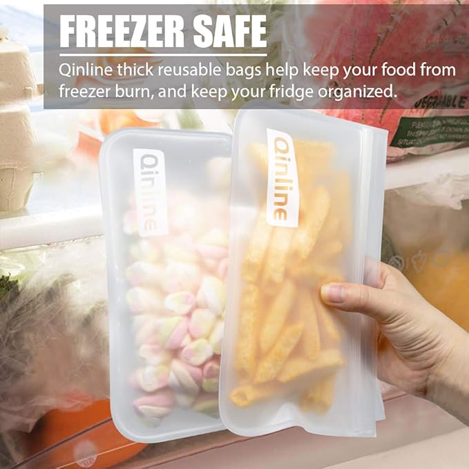 Reusable Food Storage Bags - 10 Pack Freezer Bags, Reusable Bags , Extra Thick Leakproof Reusable Lunch Bag for Salad Fruit Snack Travel - 2 Gallon 4 Sandwich 4 Snack Bags