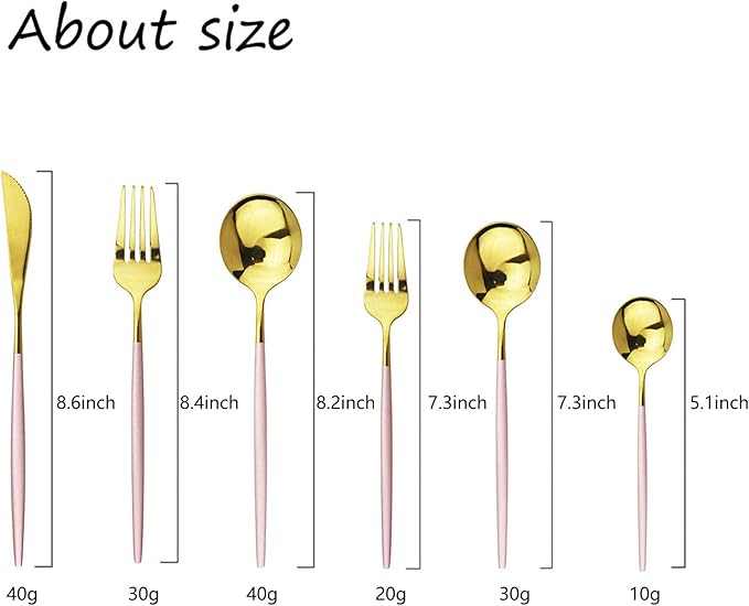 JASHII 18/10 Silver Silverware Set Stainless Steel Flatware Utensils Set Gold Cutlery Set| 36-Piece Modern Cubiertos Dorados| BEST Birthday Wedding Gift (6 Sets, Pink Handle Gold Mirror Polish)