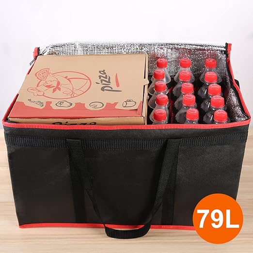 Bodaon 4-Pack Cooler Insulated Food Delivery Bag for Doordash/Uber Eats, XXX-Large Thermal Bags for Catering/Hot Pizza, Travel/Camping Essentials/Picnic/Grocery Reusable Warmer Frozen, Black-Red Edge