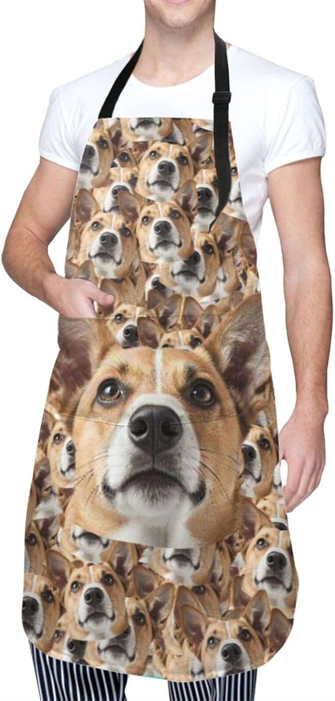 Custom Dog Face Apron for Men Women, Personalized Photo Bib Apron with Pockets, Customized Chef Aprons