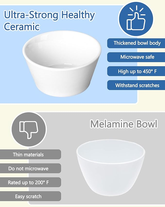 Porcelain Small Bowls, 8 Ounce Dessert Bowls, Ramekins Oven Safe, Ice Cream Bowls, Bouillon Cups, Set of 6