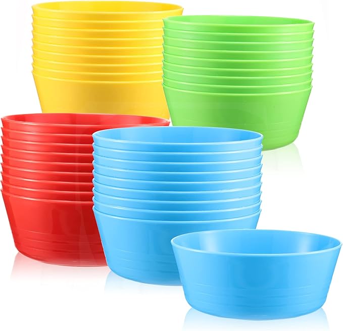 Yinder 36 Pcs Kids Plastic Bowls Set 10 oz Toddler Bowls Colorful Kids Microwave Dishwasher Safe Cereal Salad Dessert Soup for Home Parties Events School, Red Green Blue and Yellow