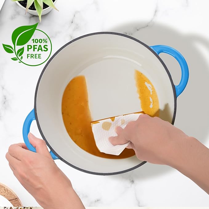 Enameled Cast Iron Dutch Oven Pot with Lid Heavy-Duty Cookware for Bread Baking,Braising,Stews,Roasting,Oven Safe up to 500°F,5.5QT,blue