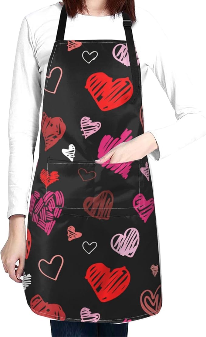 Apron for Women Men Hearts Aprons With Pockets Adjustable Washable Aprons for Cooking Baking Kitchen