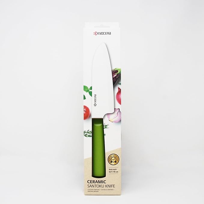 Kyocera INNOVATIONwhite 5.5" Ceramic Santoku Knife - White Z212 Blade with Non-Slip Green Handle