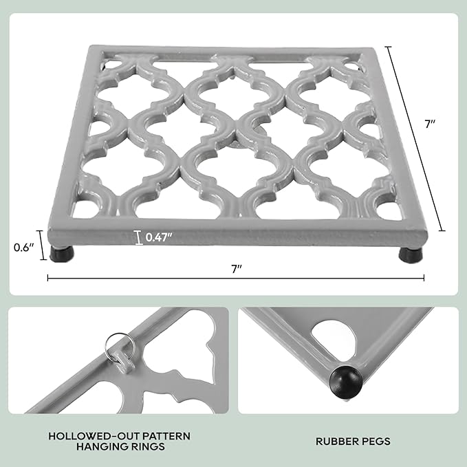 JOGREFUL Cast Iron Trivet Mats, Kitchen Pot Holders to Portect Table/Countertops, Heat Resistant Mats for Teapot/Hot Dishers/Plates, Vintage Mats with Weighted-Base, Gray