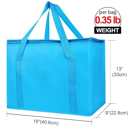 Bodaon 4-Pack Cooler Insulated Food Delivery Bag, X-Large Bags With Top Zippered for Grocery/DoorDash/Catering/Shopping, Thermal Hot Pizza, Large Cold Frozen, Blue With Bottom