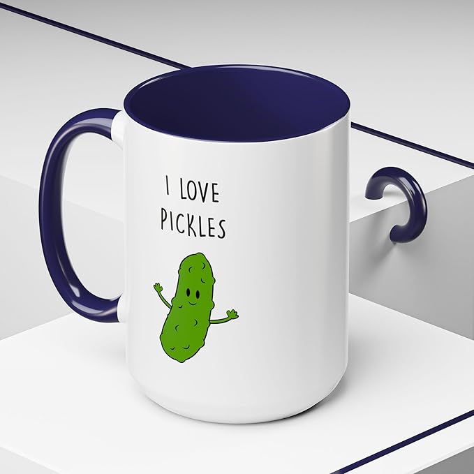 Cute Pickle Lovers Coffee Mug - I Love Pickles, Black Accent Mug, Funny Gift for Veggies Fans, Kitchen Decor, Unique Ceramic