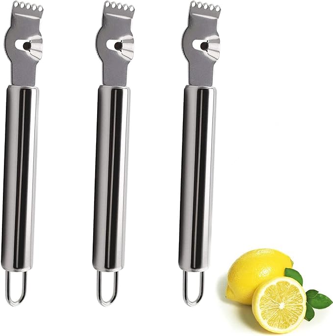 3-Pack Stainless Steel Citrus Zester Tool - Orange & Lemon Zester, Grater, Peeler, Twist Tool, Cocktail Garnish for Kitchen & Bar, Dishwasher Safe