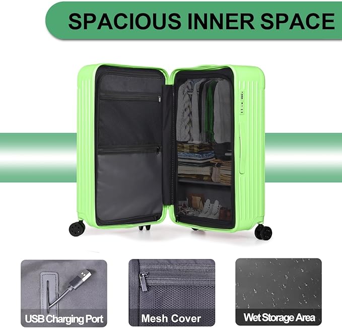 Krute 28 inch Luggage with Spinner Wheels Checked Suitcases with USB Port and Cup Holder TSA Lock PC+ABS Hardside Luggages