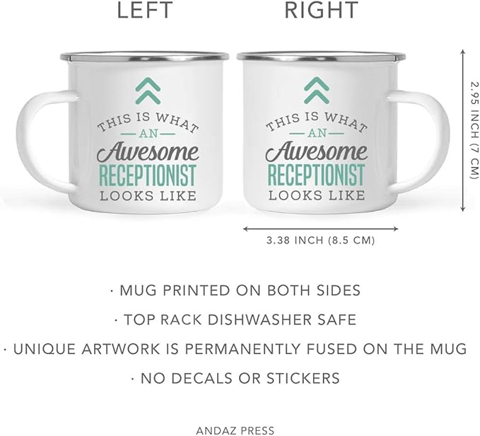 Andaz Press 11oz. Stainless Steel Campfire Coffee Mug Gift, This is What an Awesome Receptionist Looks Like, 1-Pack, Birthday Gift Ideas Coworker Him Her, Includes Gift Box
