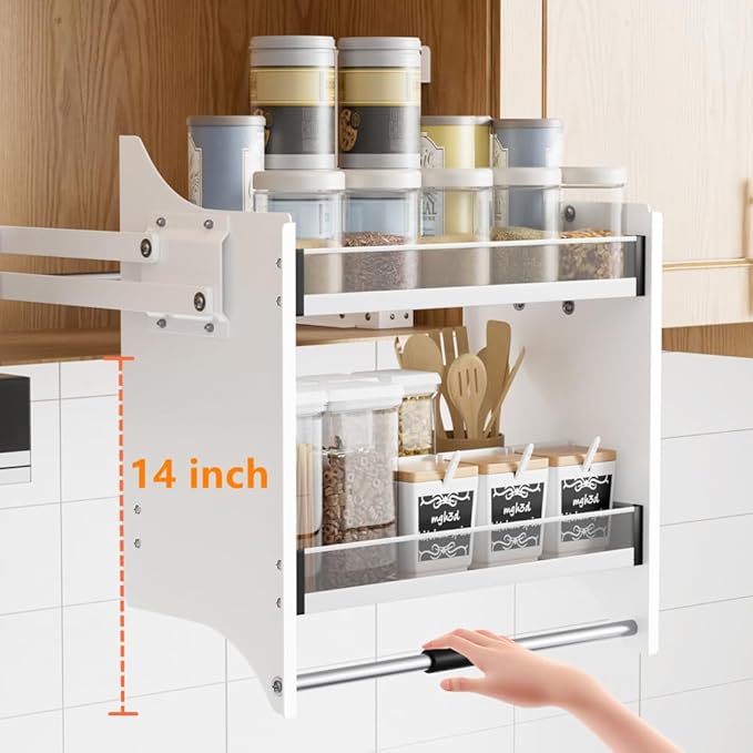 Pull Down Shelf for Kitchen Upper Cabinet, Heavy Duty Cabinet Organizer Large Storage Space, 26-28 Inch Width, Black