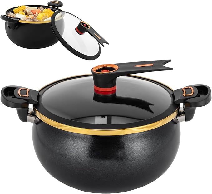 8L Micro Pressure Cooker, Non-Stick Pot Multi-Function Micro Pressure Cooking Pot for Induction Cookers, Gas Cookers, Electric Ceramic Stoves, Halogen Stoves (Black)