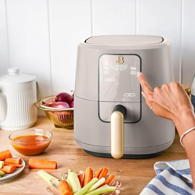 Beautiful 3 Quart Digital Air Fryer with TurboCrisp Technology – Matte Finish, Touchscreen, Nonstick Basket (Porcini Taupe)