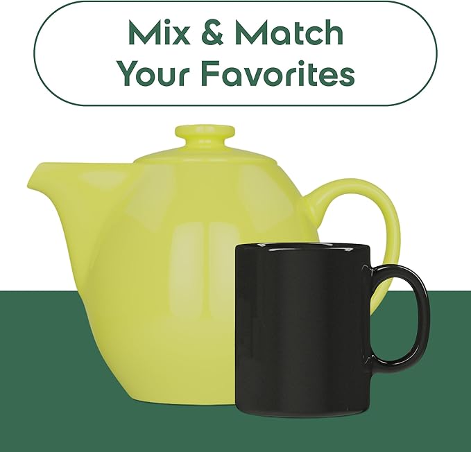 OmniWare 24 Oz Stoneware Teapot with Stainless Steel Mesh Infuser (Citron) - Microwave & Dishwasher Safe, Removable Infuser, Retro-Style Kitchenware Ideal for Loose Tea Brewing
