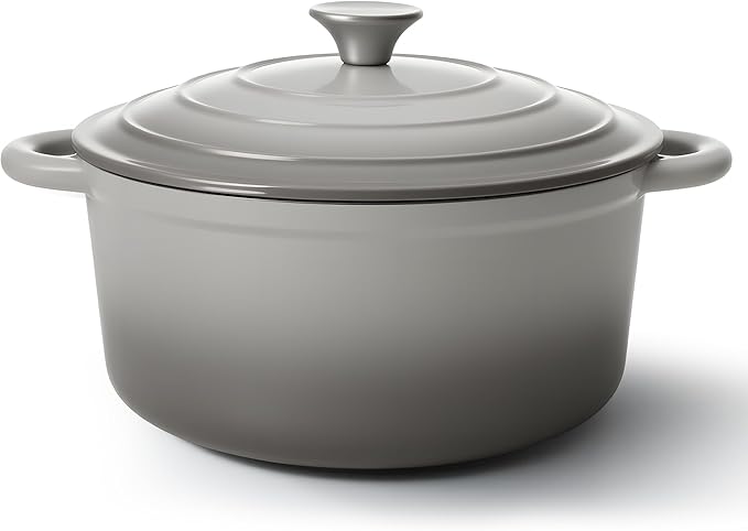 6 Quart Dutch Oven Pot with Lid, Non Stick Enameled Cast Iron Dutch Oven for Bread Baking, Heavy-Duty, Oven Safe Ceramic Cookware Up to 500°F for Baking, Braising, Stews, Roasting, Gray