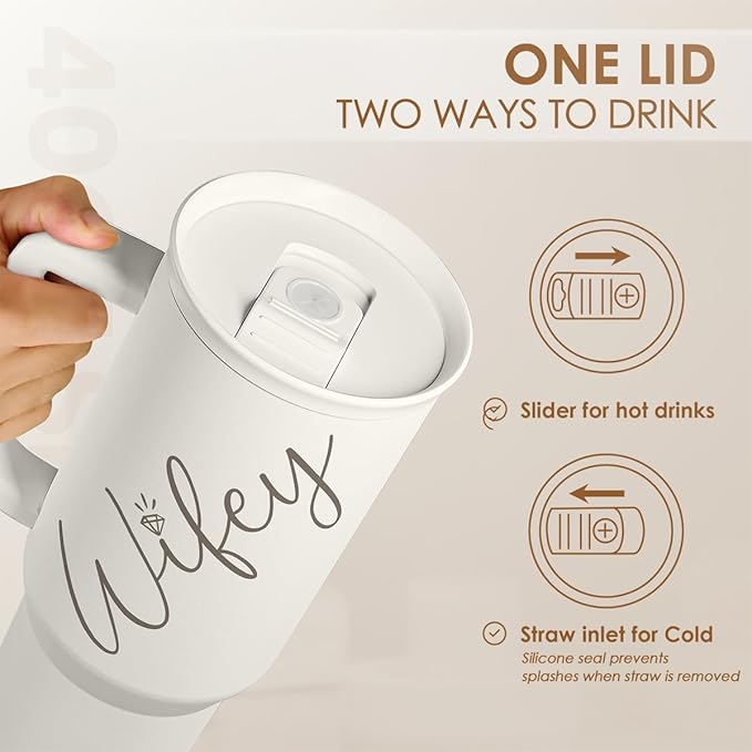 Gift for Wife from Husband – 40oz Insulated Stainless Steel Tumbler with Handle and Straw, Gifts for Anniversary, Birthday, Christmas, Valentine, Coffee Travel Mug