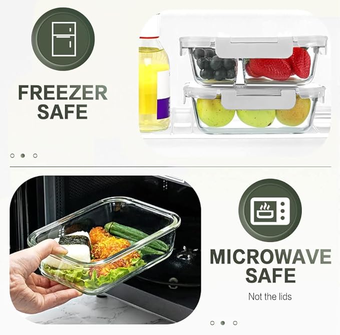 KOMUEE 10 Packs 30 oz Glass Meal Prep Containers,Glass Food Storage Containers with Lids,Airtight Lunch Bento Boxes,Microwave, Oven, Freezer and Dishwasher,White