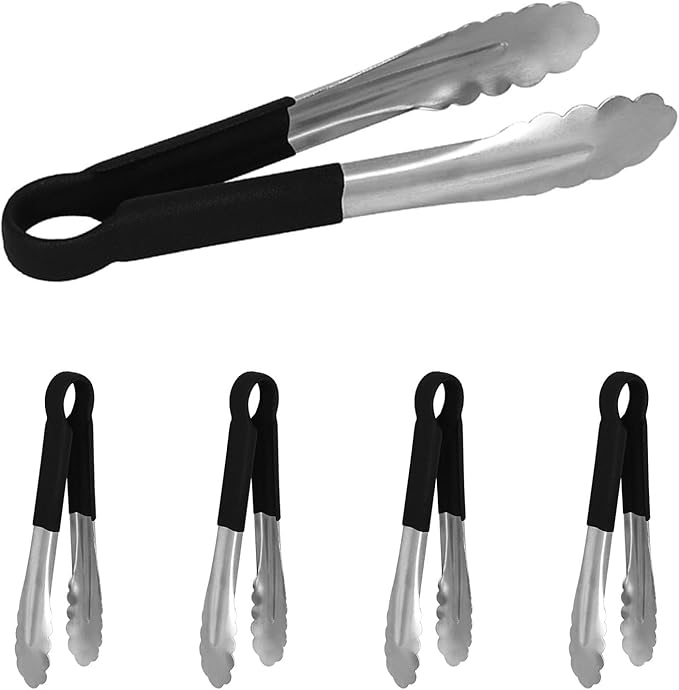 LZMS 4pcs 9 1/2" Black Atmospherei Stainless Steel Grill Tongs,Kitchen Tongs with Non-Slip Grip for Cooking,BBQ,Buffet Dinner