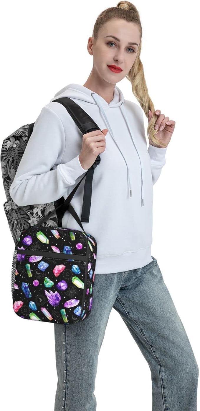 FREEHOTU Colorful Crystals Lunch Bag Double Insulated Leakproof Lunch Box Tote Bag Cooler Lunch Organizer for Work Picnic Travel Camping