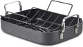 Cooks Standard Turkey Roasting Pan with Rack, Hard Anodized Nonstick 16-Inch x 12-Inch Chicken Ham Roaster Pan Multi-Use Grill Pan with Handles, Black