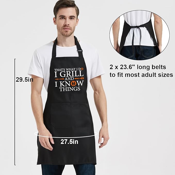 Funny Chef Apron for Men with Pockets, Mens Apron for Grilling, Cooking BBQ Gifts for Men Dad Birthday Fathers Day