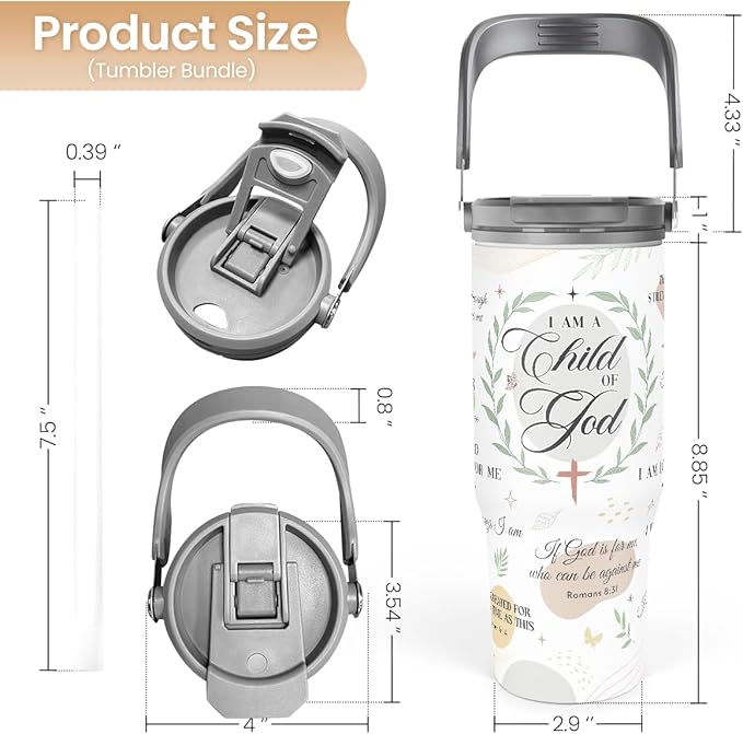 SANDJEST Christian Tumbler with Handle 30oz, Religious Gifts for Women, Inspirational Gifts for Her for Birthday Christmas Mothers Day, Stainless Steel Flip Straw Insulated Tumblers Coffee Travel Cup