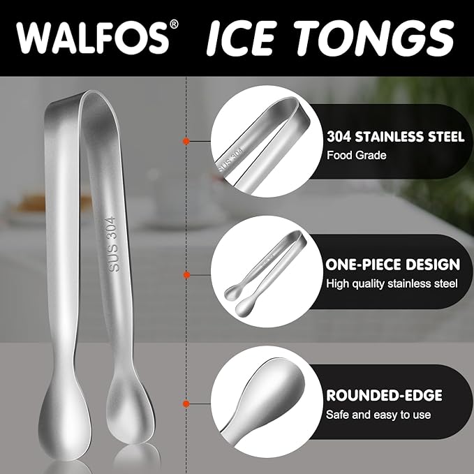 Walfos Mini Tongs for Serving Food, Small Stainless Steel Kitchen Tongs for Appetizers, Sugar, Desserts, Tea Party, Coffee Bar, Set of 12 (Silver)