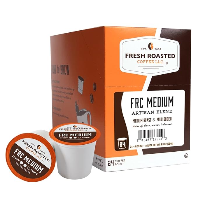Fresh Roasted Coffee, FRC Medium Roast Blend, 24 Pods for K Cup Brewers