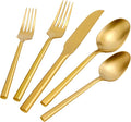 DEACORY Silverware Set Flatware Set Matte Gold Cutlery Set Brushed Brass Heavy Hexagon Handle Stainless Steel 20 Pieces Dishwasher Safe Service for 4