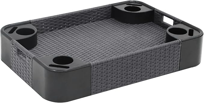 COOS BAY 35''x24'' Rectangular Floating Drink Holder for Pool and Hot Hub, Large Floating Serving Tray with Handles, Wicker Floating Pool Tray for Food and Drinks, Gray
