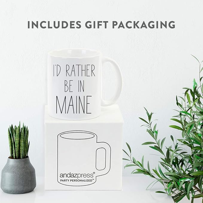 Andaz Press U.S. State 11oz. Coffee Mug Gift, I'd Rather Be in Maine, 1-Pack, Long Distance College Going Away Study Abroad Birthday Christmas Gifts