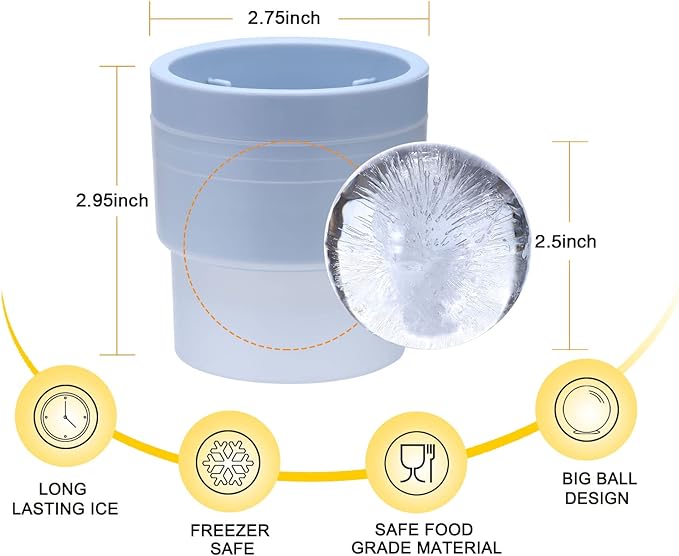 Whiskey Rocks Glass, Set of 4 (2 Crystal Bourbon Glasses, 2 Round Big Ice Ball Molds) In Gift Box - 10 Oz Old Fashioned Glasses for Scotch Cocktail Rum Cognac Vodka Liquor, Unique Gifts for Men