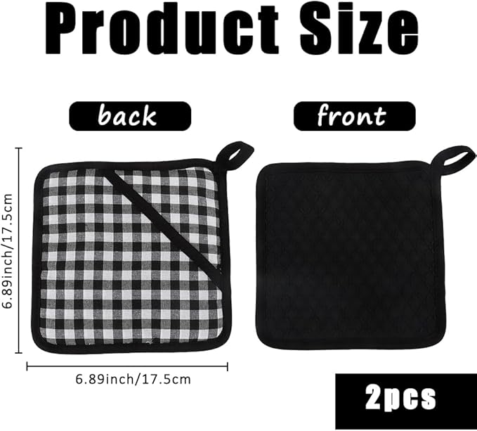 Pot Holders for Kitchen 2 Pack Heat Resistant Hot Pads for Kitchen Counter Decor Silicone Non-Slip Hot Pads with Soft Cotton Lining Pot Holder Trivets for Kitchens Oven Cooking Baking Pans,Black Plaid