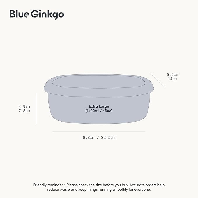 BLUE GINKGO Nesting Silicone Containers - Large Silicone Food Storage Container | BPA Free, Airtight, Dishwasher and Freezer Safe (47.5 oz) - Grey