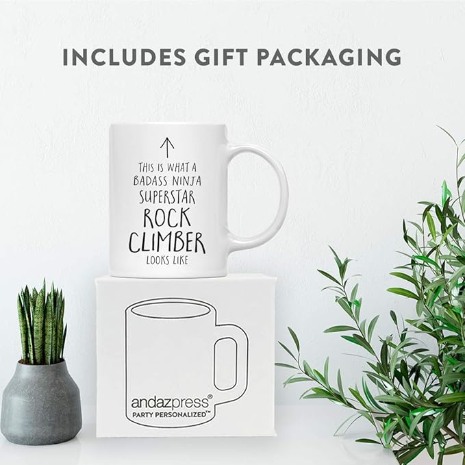 Andaz Press Funny 11oz. Ceramic Coffee Tea Mug Gift, This is What a Badass Ninja Superstar Rock Climber Looks Like, 1-Pack, Birthday Christmas Gift Ideas Coworker