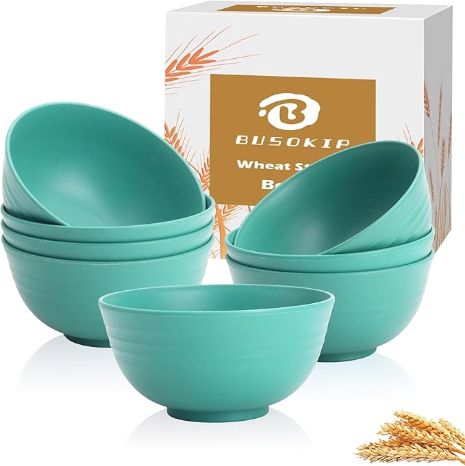 Kitchen Bowls 26 OZ, Unbreakable Cereal Bowls Set of 8, Microwave Safe Wheat Straw bowls for Camping, School, Dorm, Reusable Plastic Bowl for Cereal, Ramen, Salad, Rice, Snack - Green