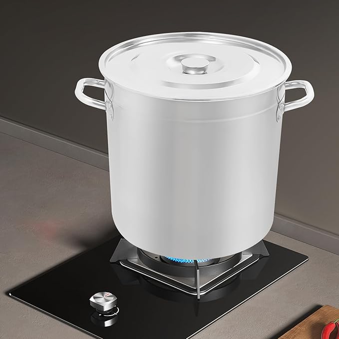 33L/34.8Qt Commercial Large Stock Pot with Lid,Nickel Free Stainless Steel Cookware Healthy Polished Stockpots, Induction Soup Pot for Cooking Home Use
